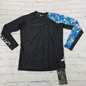 LAFROI Rash Guard Men XL Black Blue Graphic Sleeve UPF 50 Long Sleeve Swim Shirt